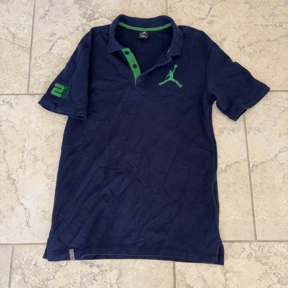 Jordan Polo Shirt Mens Medium Blue Green Jumpman 23 Cotton Basketball 404399-451